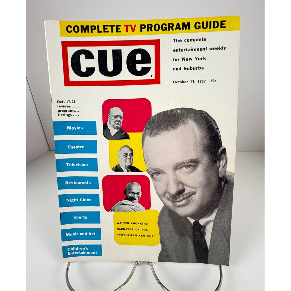 Vintage 1957 Cue Magazine Walter‎ Cronkite Cover NYC Broadway TV Ads October 19